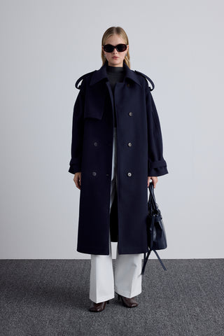 Epaulet Cachet Coat Navy Blue