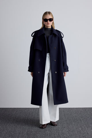 Epaulet Cachet Coat Navy Blue