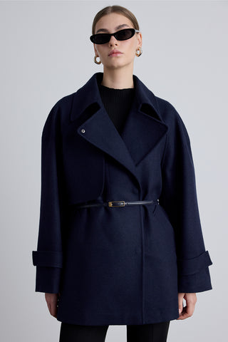 Mari Double Breasted Trench Coat Navy Blue