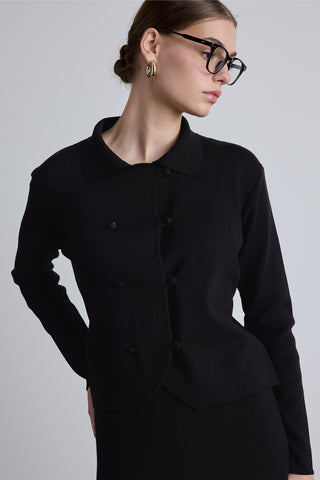 Covered Button Knit Cardigan Black