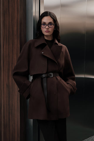Mari Double Breasted Trench Coat Brown
