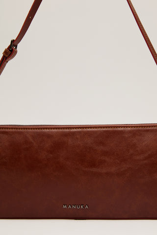 Thin Strap Baguette Bag Brown