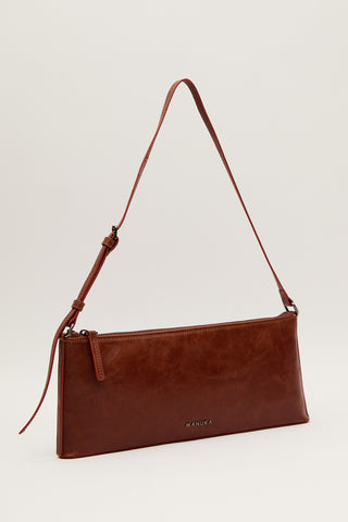 Thin Strap Baguette Bag Brown