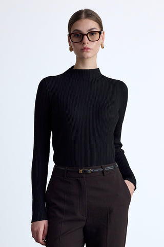 High Neck Knit Blouse Black