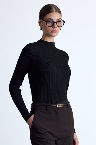 High Neck Knit Blouse Black