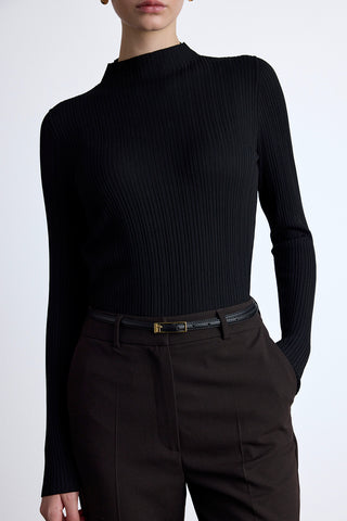 High Neck Knit Blouse Black