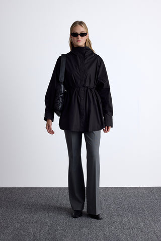 Yüksek Yaka Tasarım Gömlek Siyah