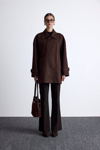 Mari Double Breasted Trench Coat Brown