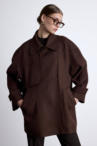 Mari Double Breasted Trench Coat Brown