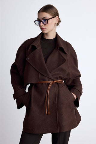 Mari Double Breasted Trench Coat Brown