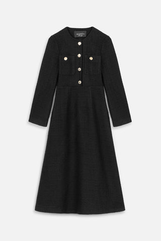 Textured Buttoned Dress Black