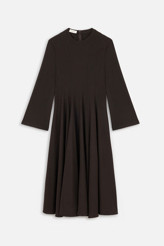 Ruffled Fit Long Dress Dark Brown