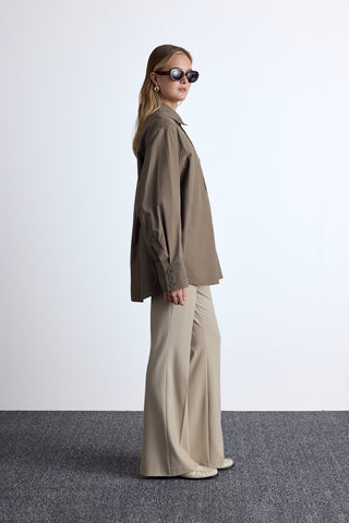 Pleated Oversized Shirt Khaki