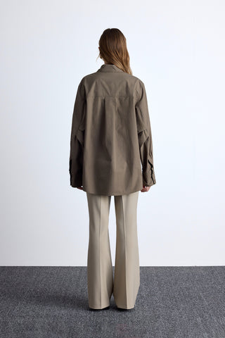 Pleated Oversized Shirt Khaki