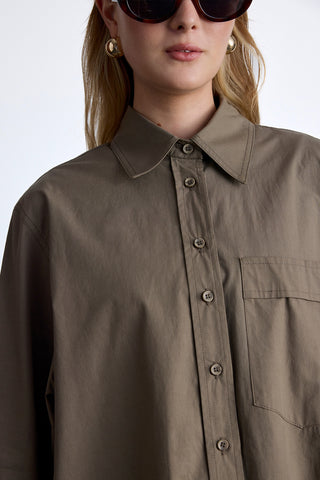 Pleated Oversized Shirt Khaki