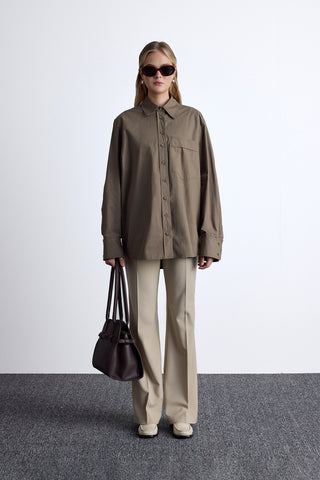 Pleated Oversized Shirt Khaki