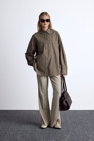 Pleated Oversized Shirt Khaki