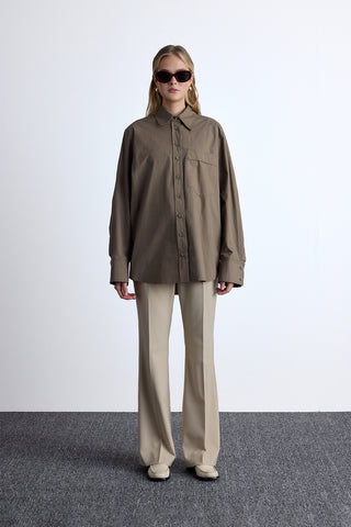 Pleated Oversized Shirt Khaki