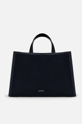 Suni Deri Detaylı Canvas Shopper Siyah