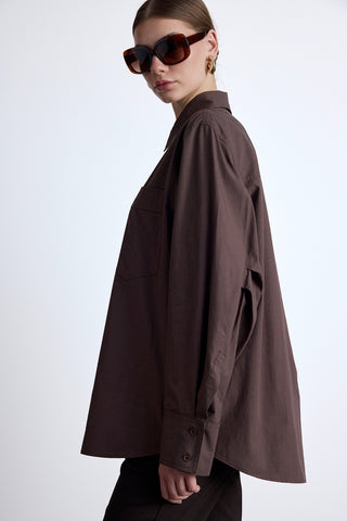 Pleated Oversized Shirt Brown