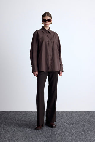 Pleated Oversized Shirt Brown