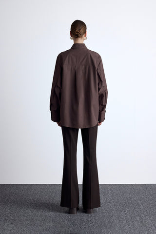 Pleated Oversized Shirt Brown