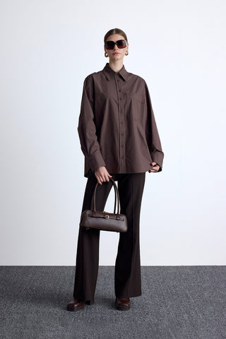 Pleated Oversized Shirt Brown