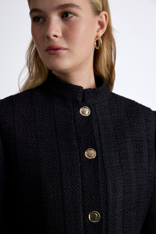 Textured Buttoned Jacket Black