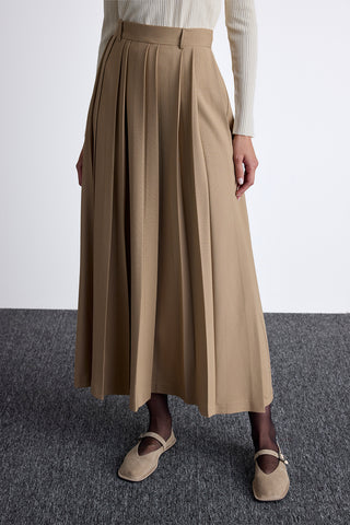 Wide Pleated Skirt Camel