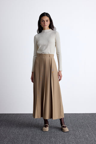 Wide Pleated Skirt Camel