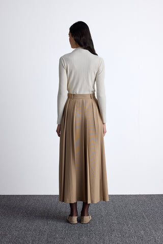 Wide Pleated Skirt Camel