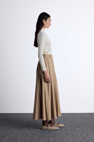 Wide Pleated Skirt Camel
