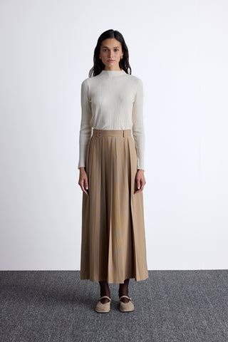 Wide Pleated Skirt Camel
