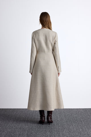 Textured Buttoned Dress Beige