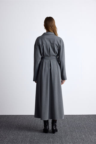 Pleated Belted Dress Grey