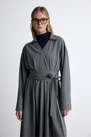 Pleated Belted Dress Grey