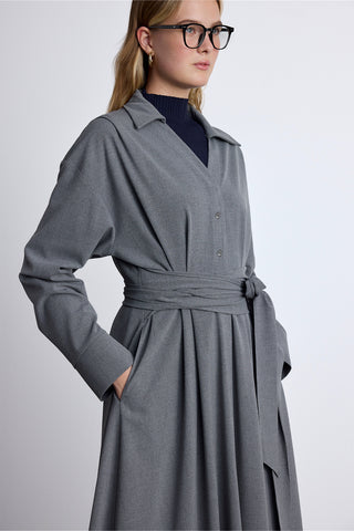 Pleated Belted Dress Grey