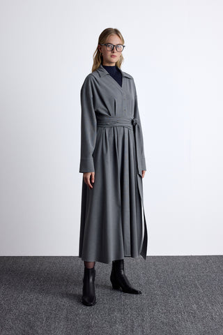 Pleated Belted Dress Grey