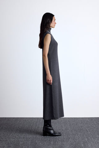 Sleeveless High Neck Knit Dress Anthracite