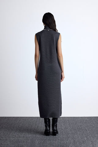 Sleeveless High Neck Knit Dress Anthracite