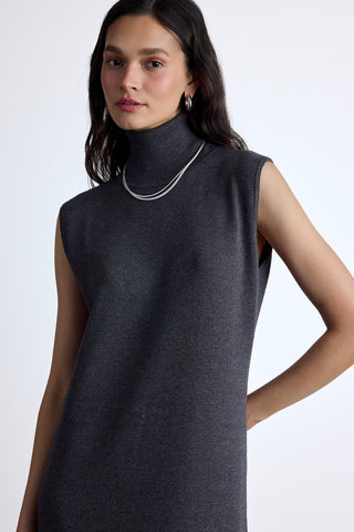 Sleeveless High Neck Knit Dress Anthracite