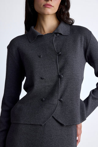 Covered Button Knit Cardigan Anthracite