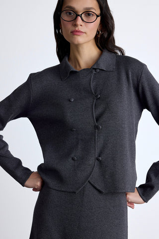 Covered Button Knit Cardigan Anthracite