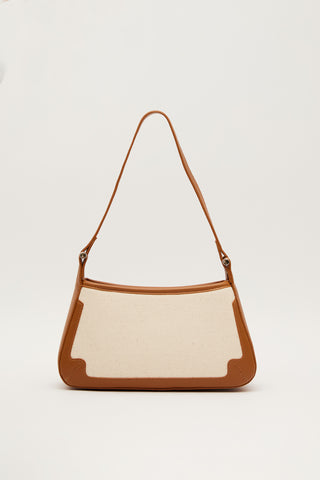 Faux Leather Detail Canvas Shoulder Bag Camel