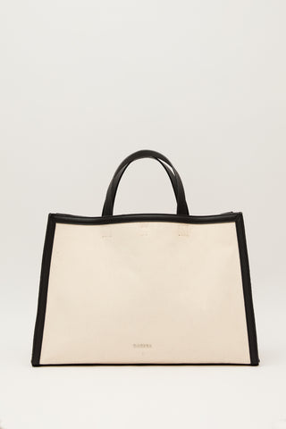 Canvas Shopper With Faux Leather Detail Beige