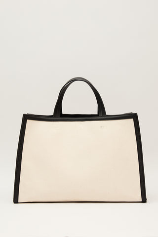 Canvas Shopper With Faux Leather Detail Beige