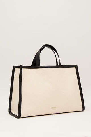 Canvas Shopper With Faux Leather Detail Beige