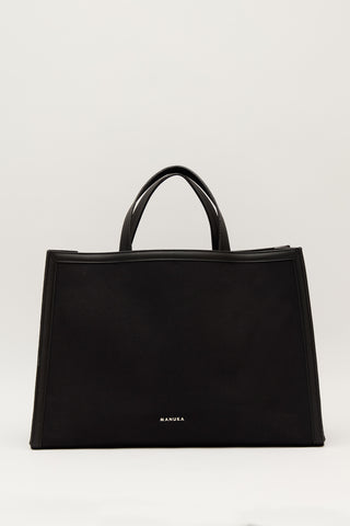 Suni Deri Detaylı Canvas Shopper Siyah