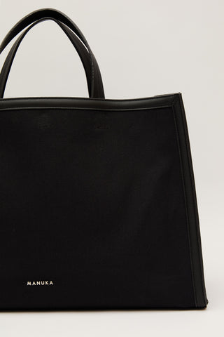 Suni Deri Detaylı Canvas Shopper Siyah
