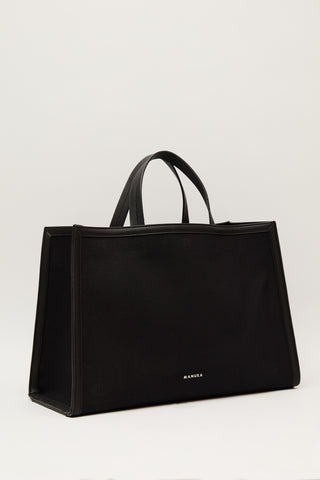 Suni Deri Detaylı Canvas Shopper Siyah